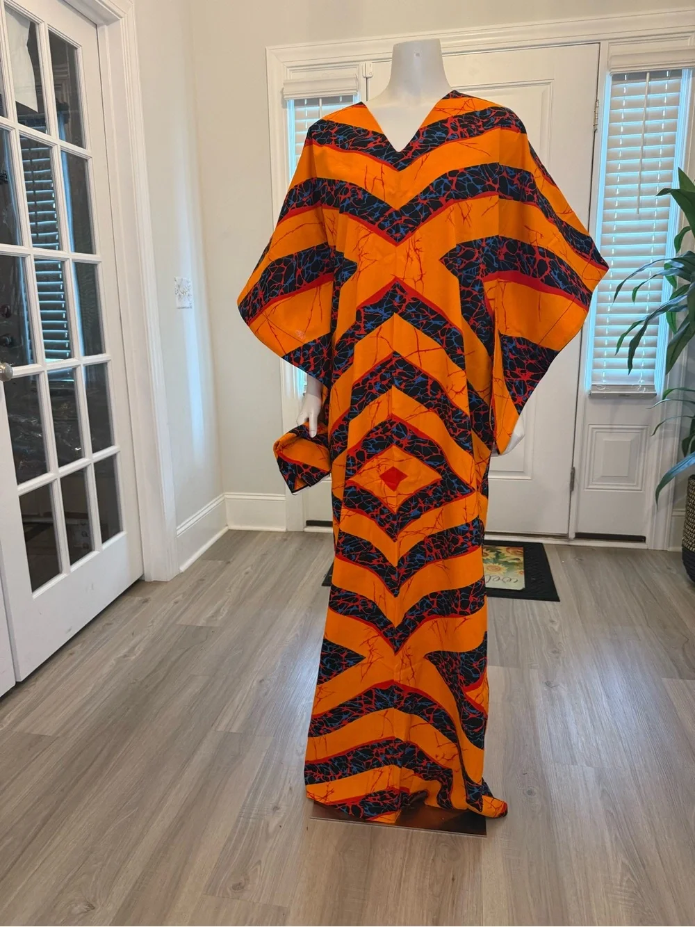 Vibrant Orange African Print Ankara Maxi Dress